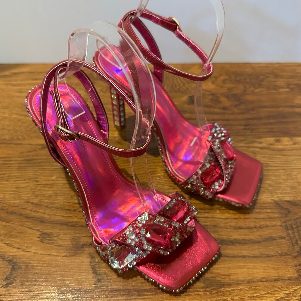 Azalea Wang Disco Ball Rhinestone Heels Women’s 6 Fuchsia Metallic Shoes Flaw